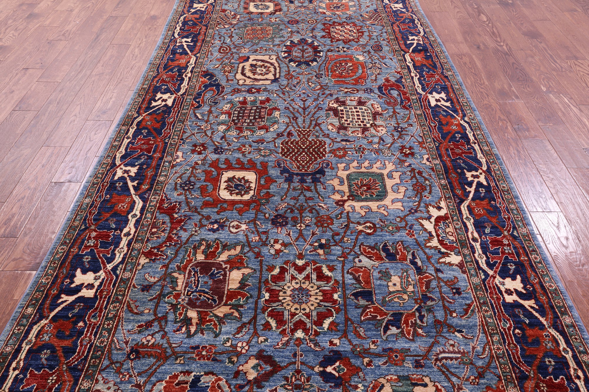 Blue Persian Fine Serapi Hand Knotted Wool Rug - 5' 9" X 12' 8" - Golden Nile