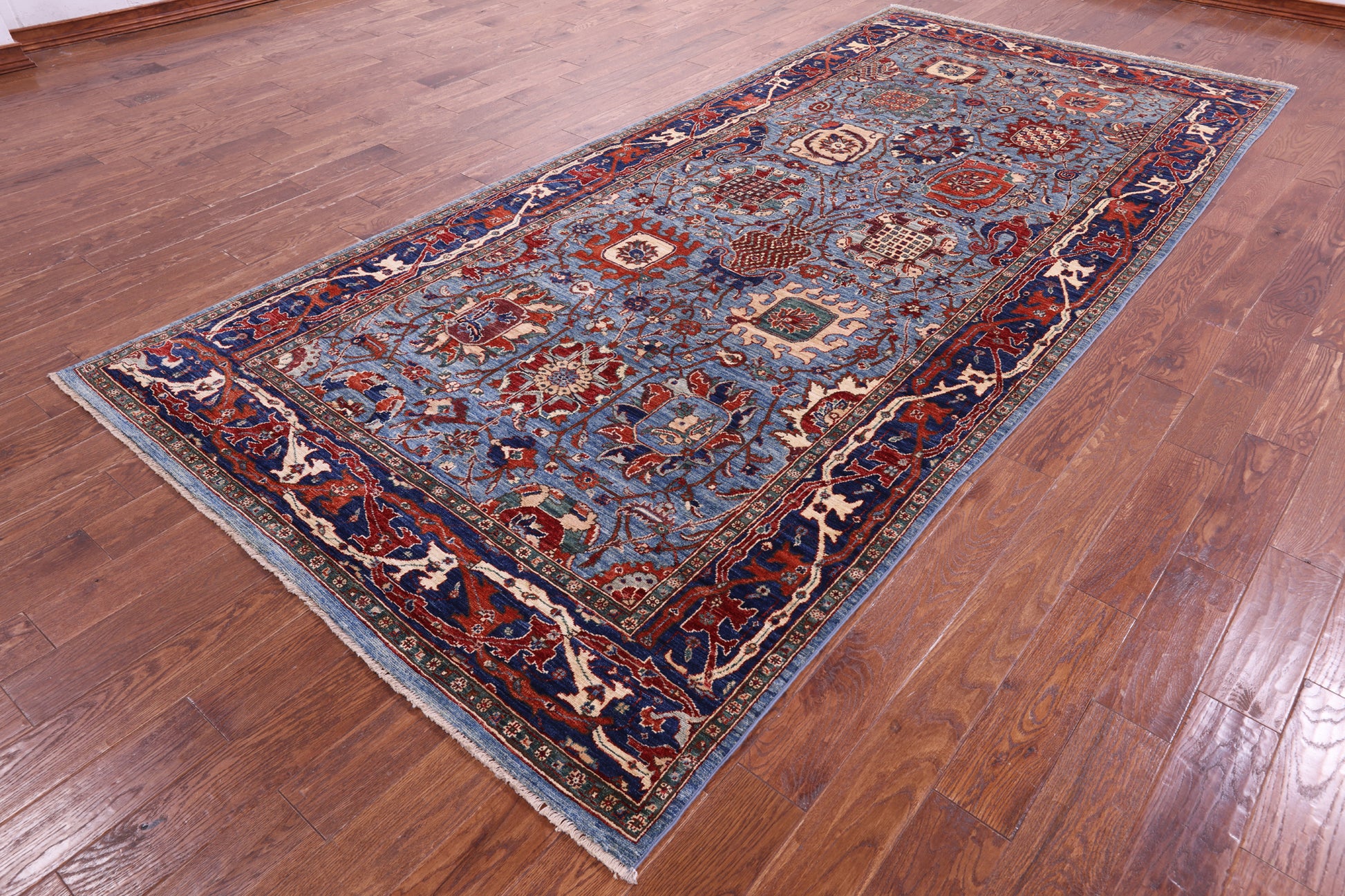 Blue Persian Fine Serapi Hand Knotted Wool Rug - 5' 9" X 12' 8" - Golden Nile