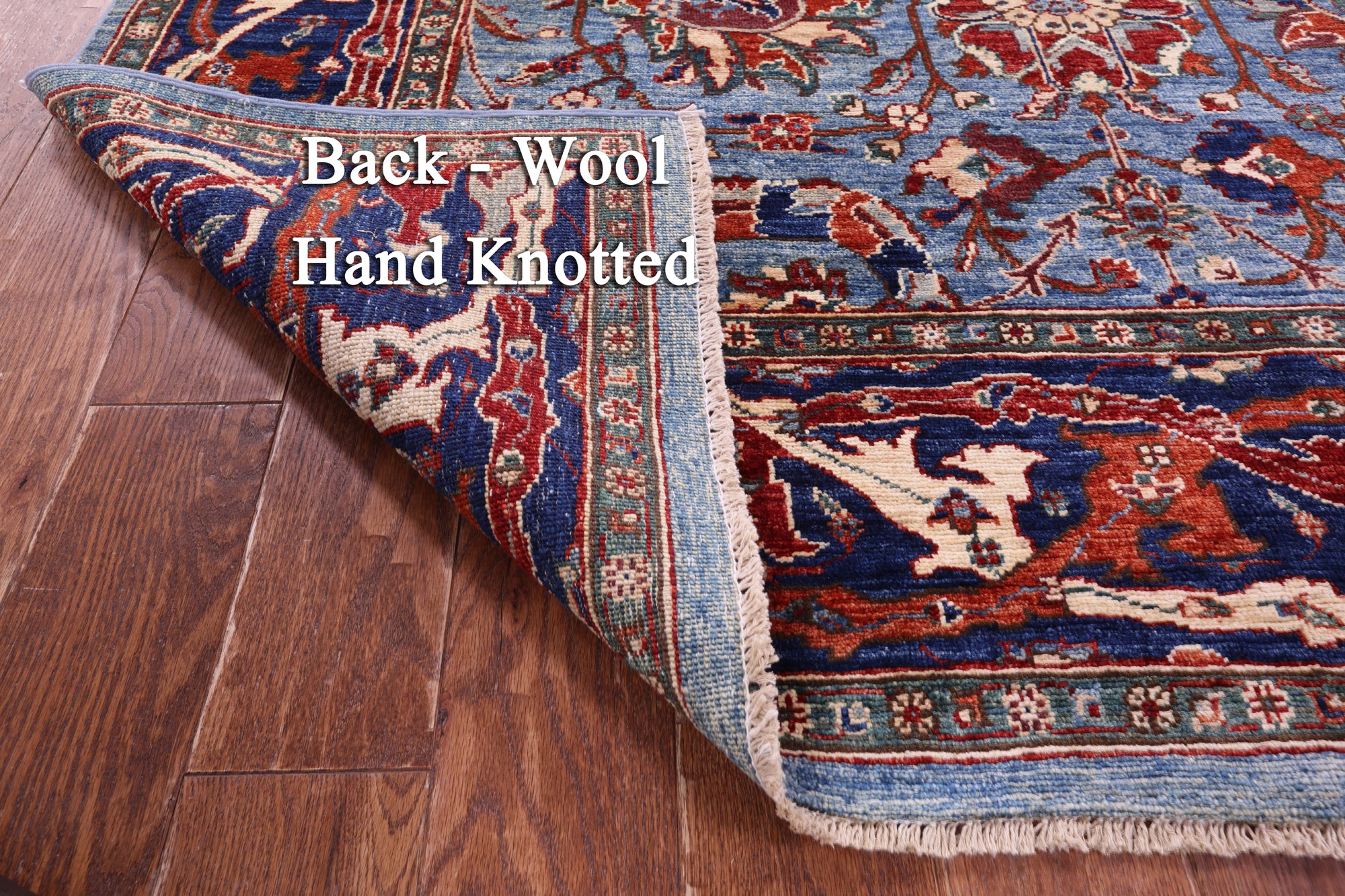 Blue Persian Fine Serapi Hand Knotted Wool Rug - 5' 9" X 12' 8" - Golden Nile