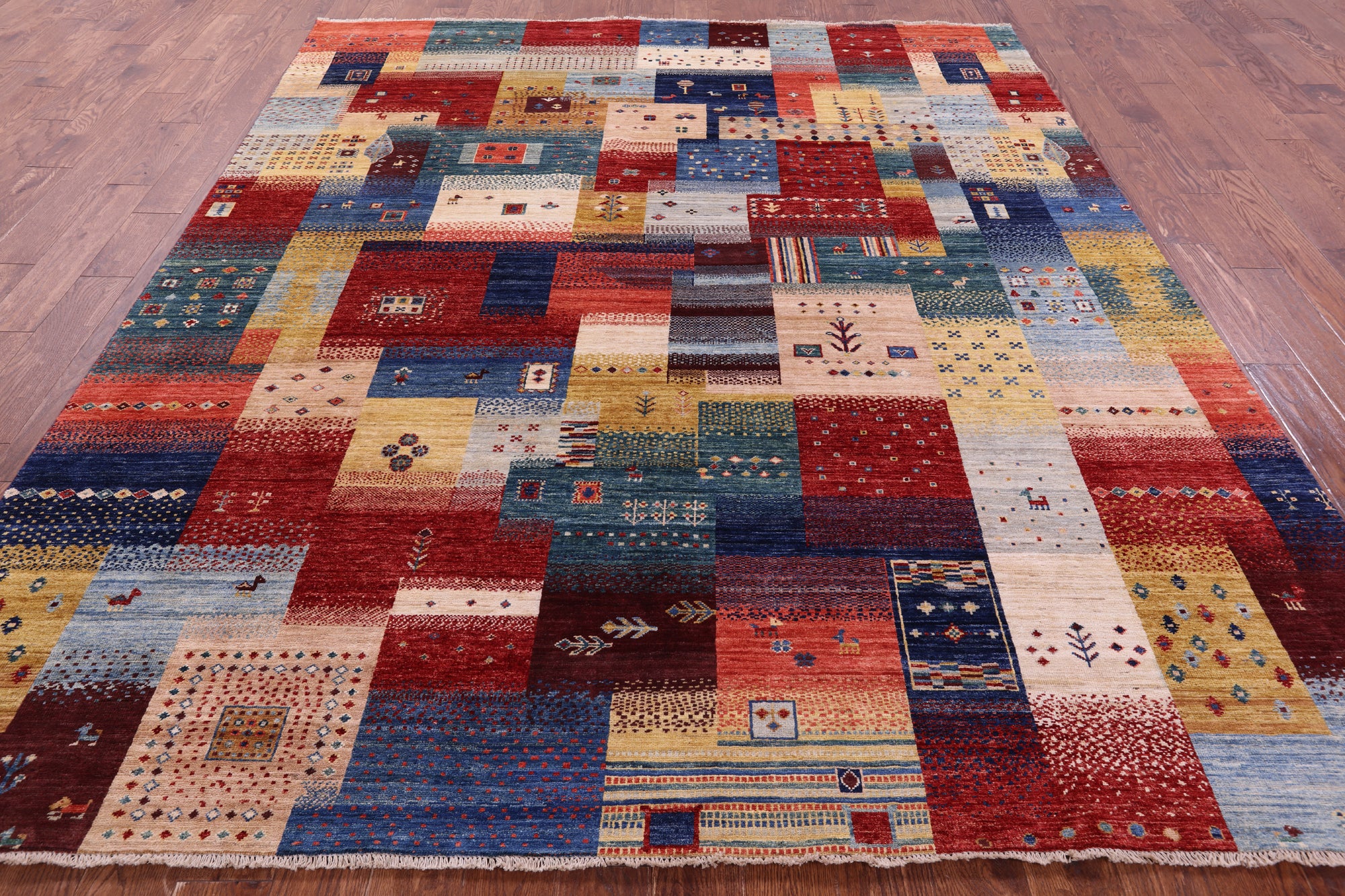 Tribal Persian Gabbeh Handmade Wool Rug - 8' 2" X 9' 8" - Golden Nile