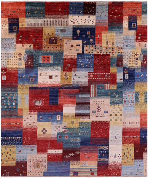 Tribal Persian Gabbeh Handmade Wool Rug - 8' 2" X 9' 8" - Golden Nile