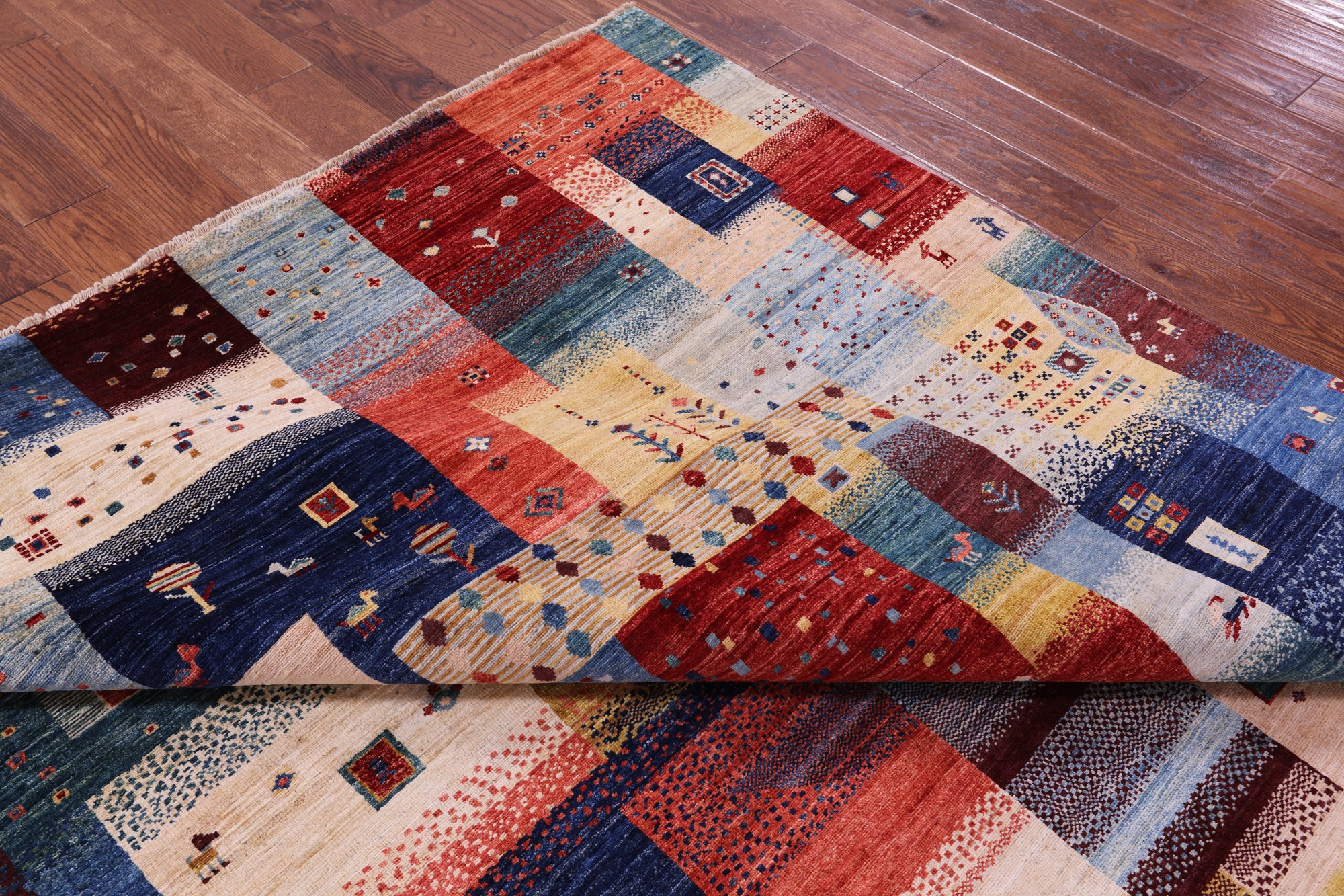 Tribal Persian Gabbeh Handmade Wool Rug - 8' 2" X 9' 8" - Golden Nile