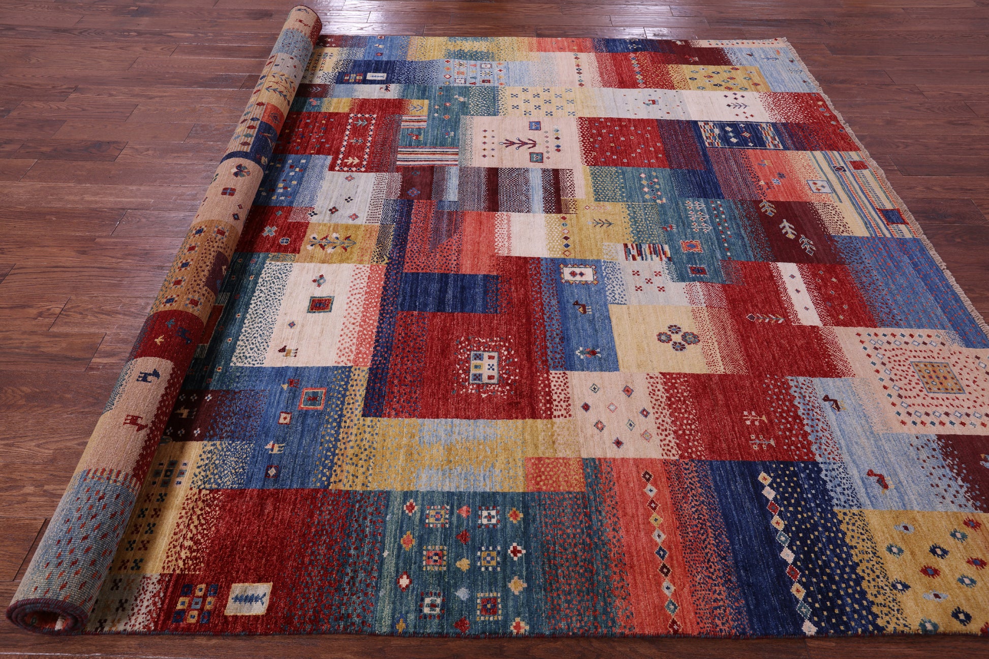 Tribal Persian Gabbeh Handmade Wool Rug - 8' 2" X 9' 8" - Golden Nile