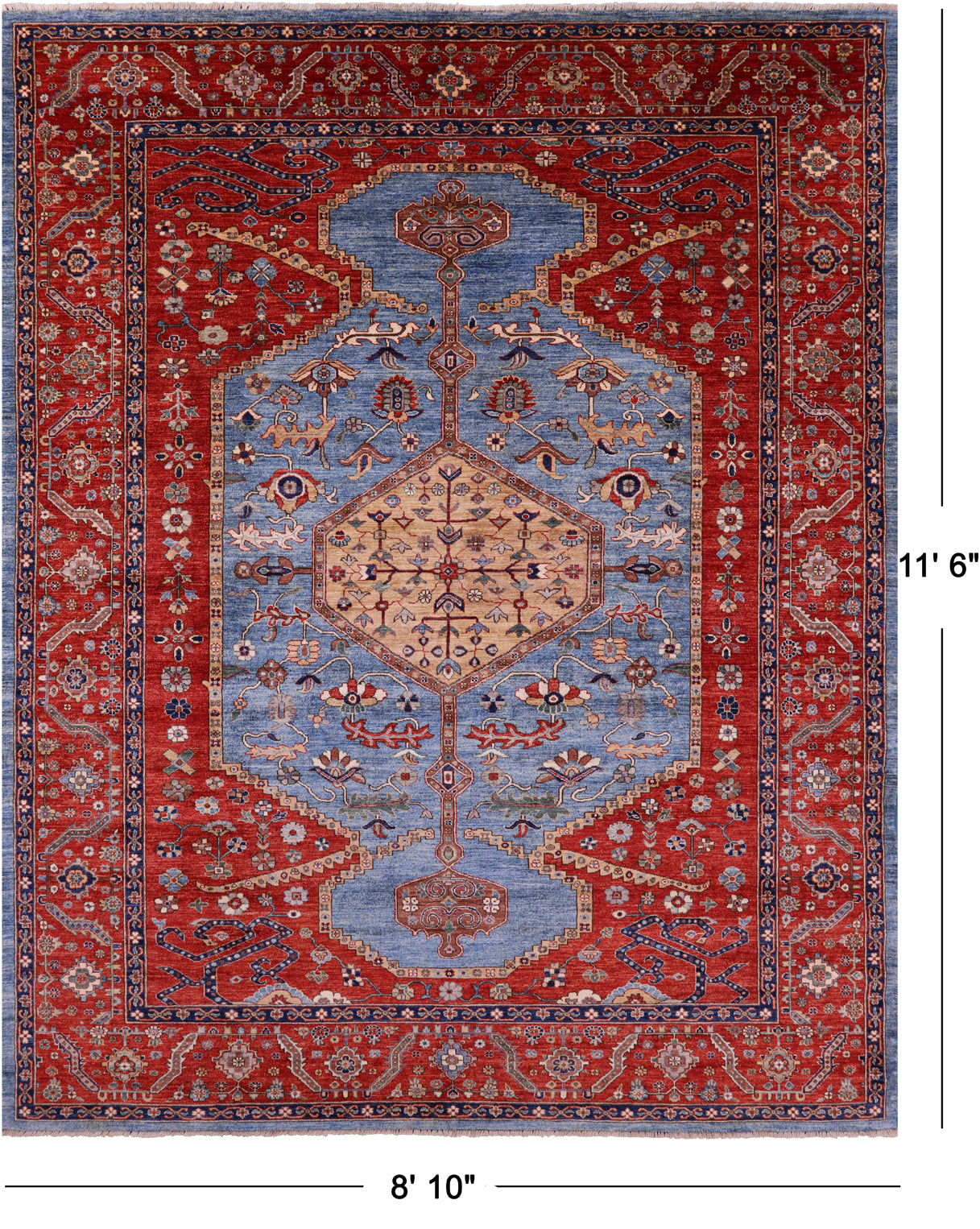 Persian Fine Serapi Hand Knotted Wool Rug - 8' 10" X 11' 6" - Golden Nile