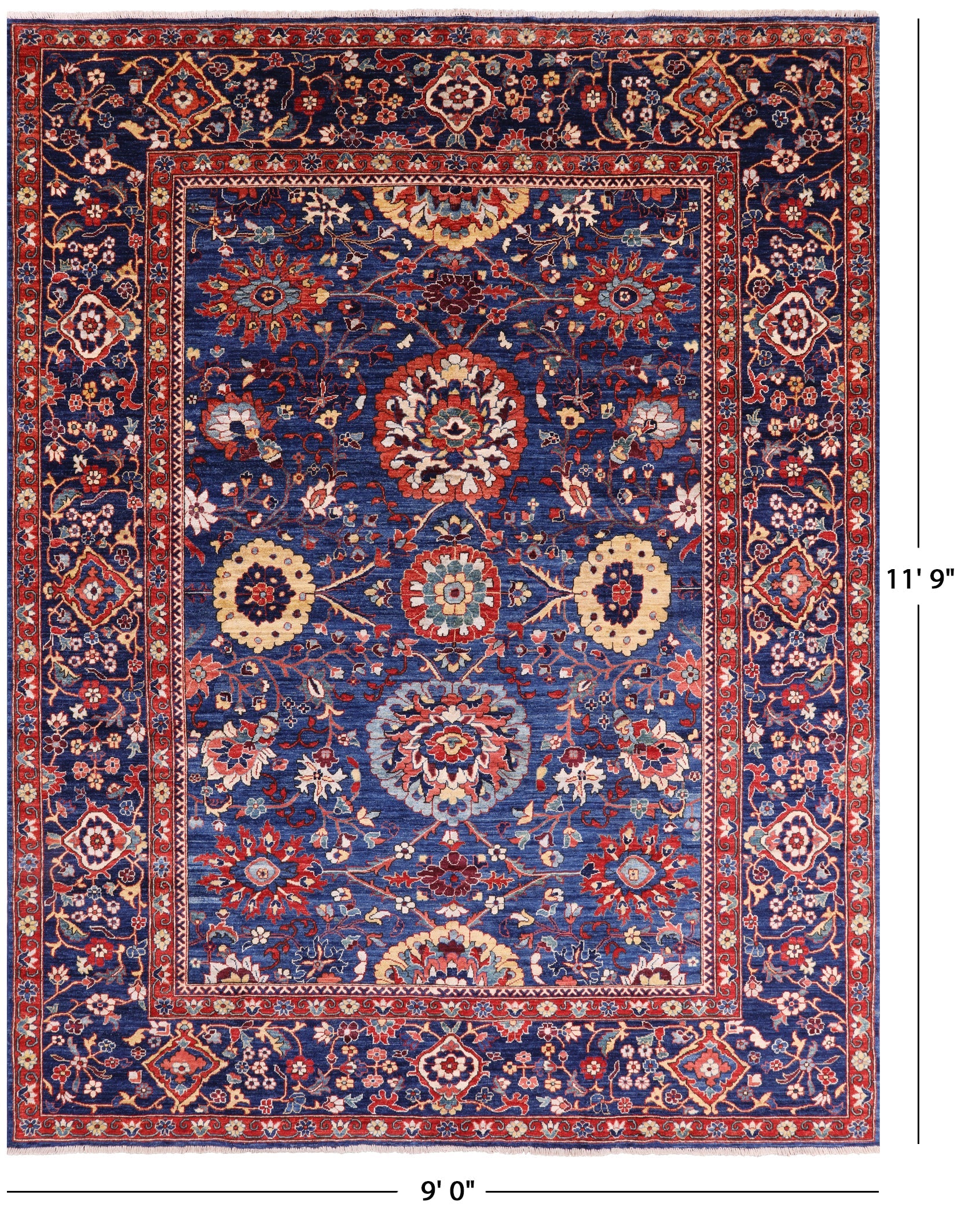 Blue Fine Serapi Hand Knotted Wool Rug - 9' 0" X 11' 9" - Golden Nile