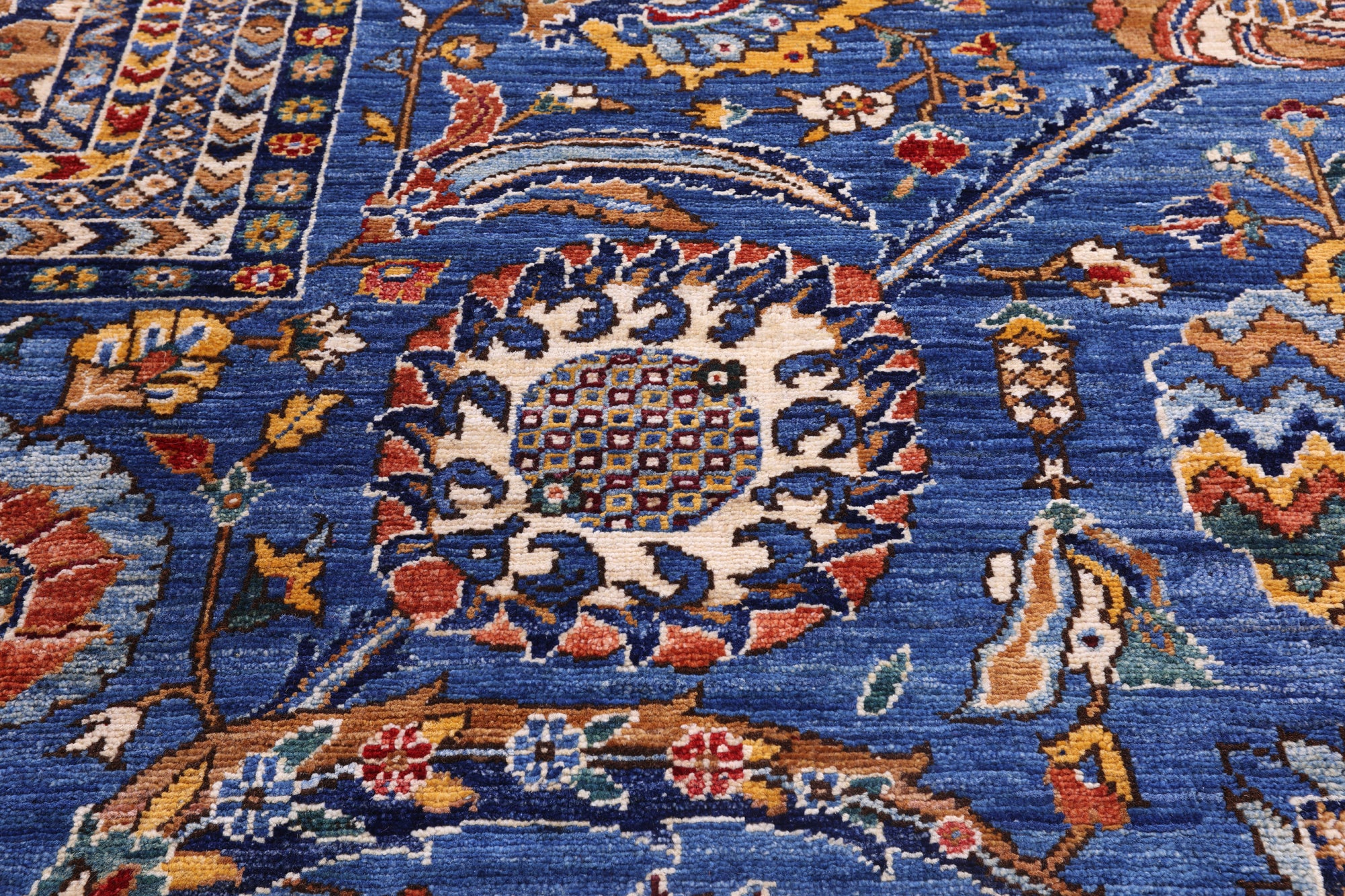 Blue Persian Fine Serapi Hand Knotted Wool Rug - 8' 5" X 12' 2" - Golden Nile