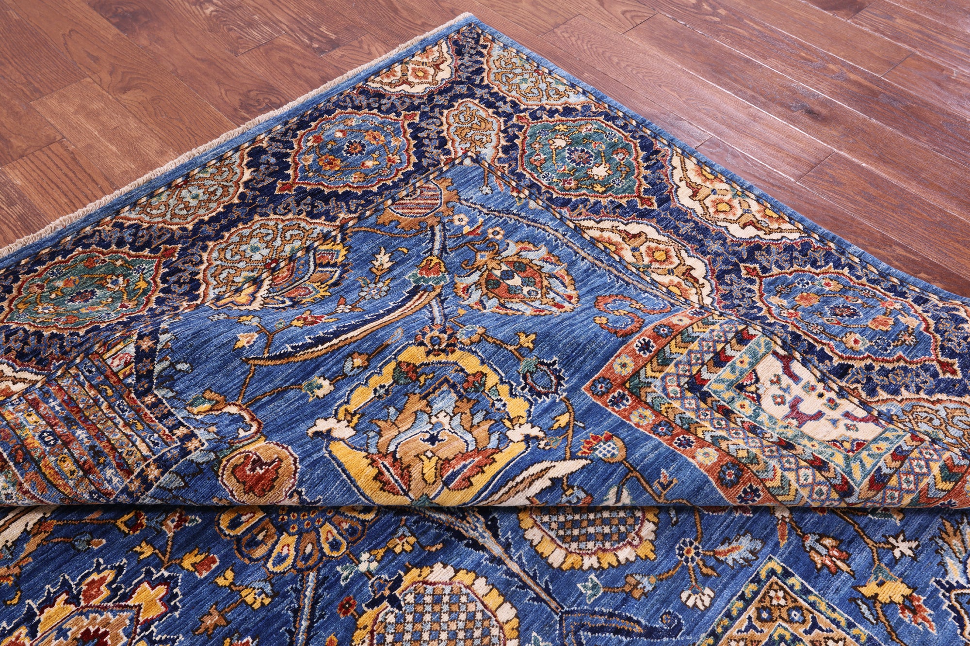 Blue Persian Fine Serapi Hand Knotted Wool Rug - 8' 5" X 12' 2" - Golden Nile