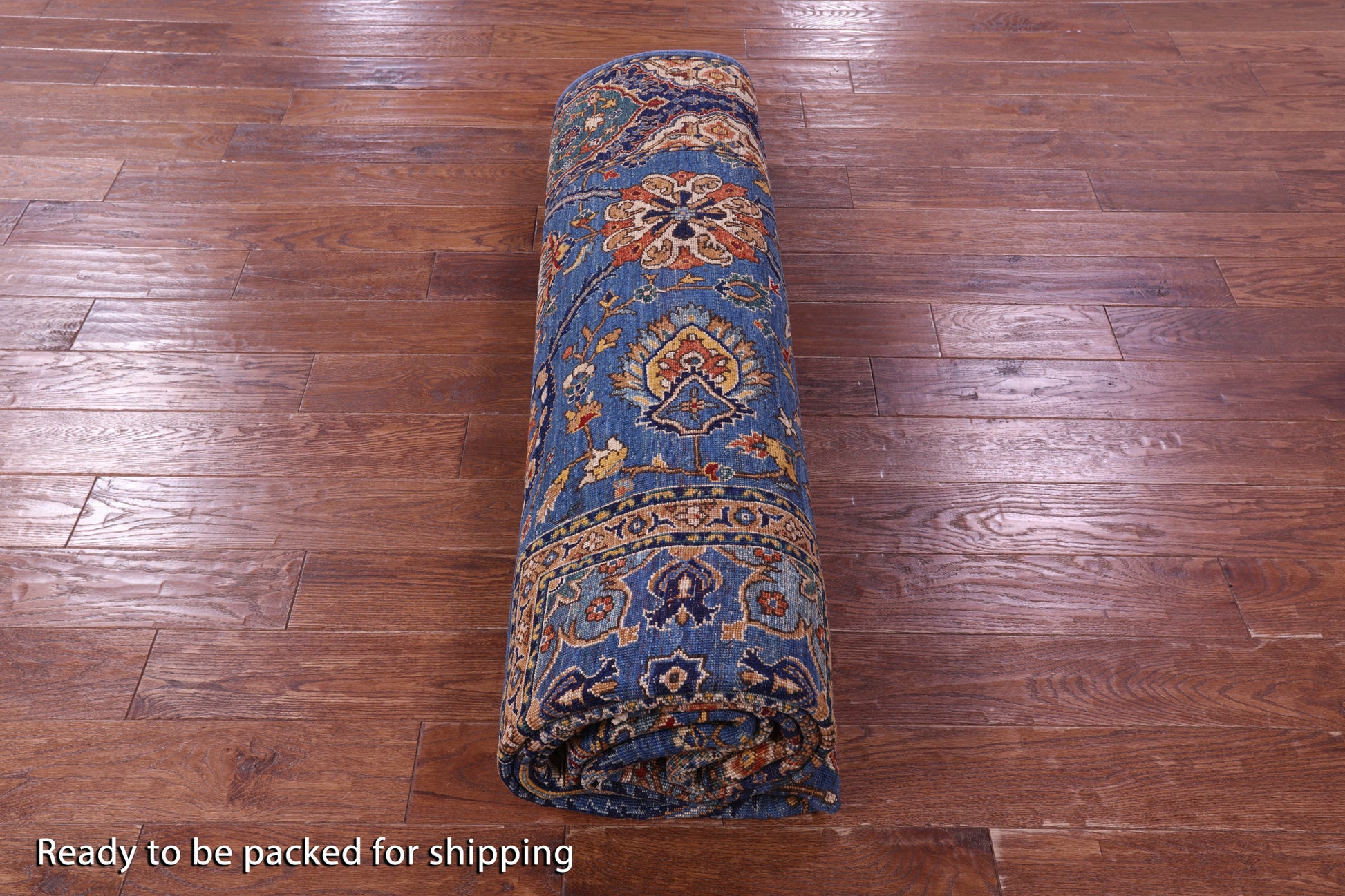Blue Persian Fine Serapi Hand Knotted Wool Rug - 8' 5" X 12' 2" - Golden Nile