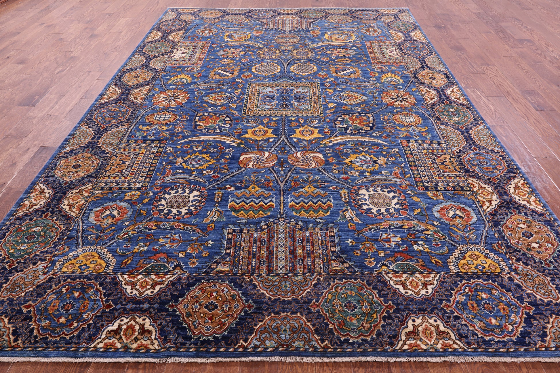 Blue Persian Fine Serapi Hand Knotted Wool Rug - 8' 5" X 12' 2" - Golden Nile
