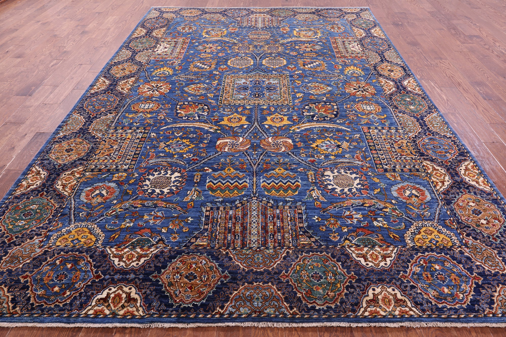 Blue Persian Fine Serapi Hand Knotted Wool Rug - 8' 5" X 12' 2" - Golden Nile