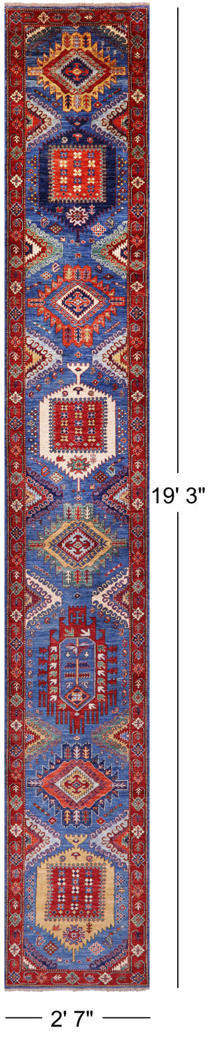 Blue Persian Fine Serapi Handmade Wool Runner Rug - 2' 7" X 19' 3" - Golden Nile