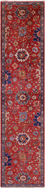 Red Persian Fine Serapi Hand Knotted Wool Runner Rug - 2' 9" X 11' 8" - Golden Nile