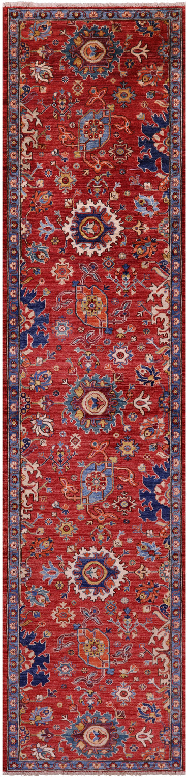 Red Persian Fine Serapi Hand Knotted Wool Runner Rug - 2' 9" X 11' 8" - Golden Nile