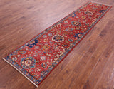 Red Persian Fine Serapi Hand Knotted Wool Runner Rug - 2' 9" X 11' 8" - Golden Nile