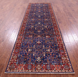 Blue Persian Fine Serapi Hand Knotted Wool Runner Rug - 3' 11" X 12' 0" - Golden Nile