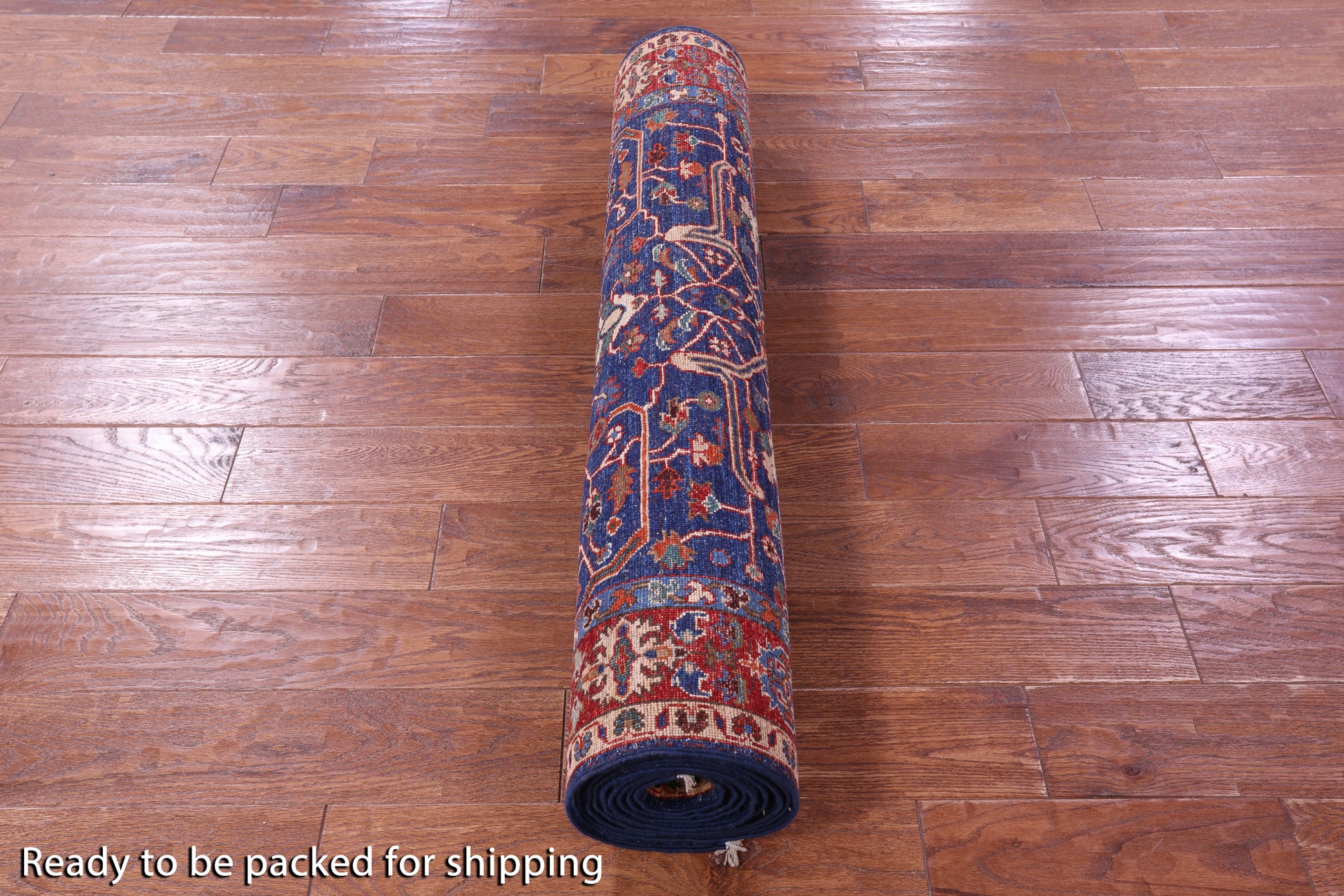 Blue Persian Fine Serapi Hand Knotted Wool Runner Rug - 3' 11" X 12' 0" - Golden Nile
