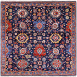 Blue Square Persian Fine Serapi Hand Knotted Wool Rug - 5' 0" X 5' 0" - Golden Nile