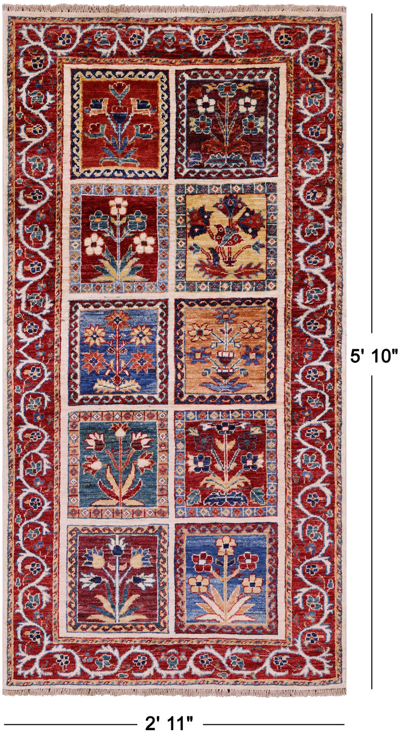 Garden Design Persian Handmade Wool Rug - 2' 11" X 5' 10" - Golden Nile