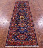 Blue Persian Fine Serapi Handmade Wool Runner Rug - 3' 0" X 9' 10" - Golden Nile
