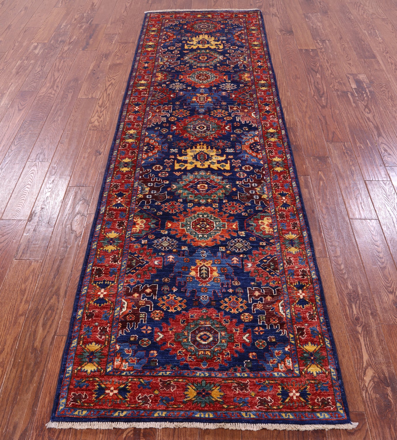 Blue Persian Fine Serapi Handmade Wool Runner Rug - 3' 0" X 9' 10" - Golden Nile
