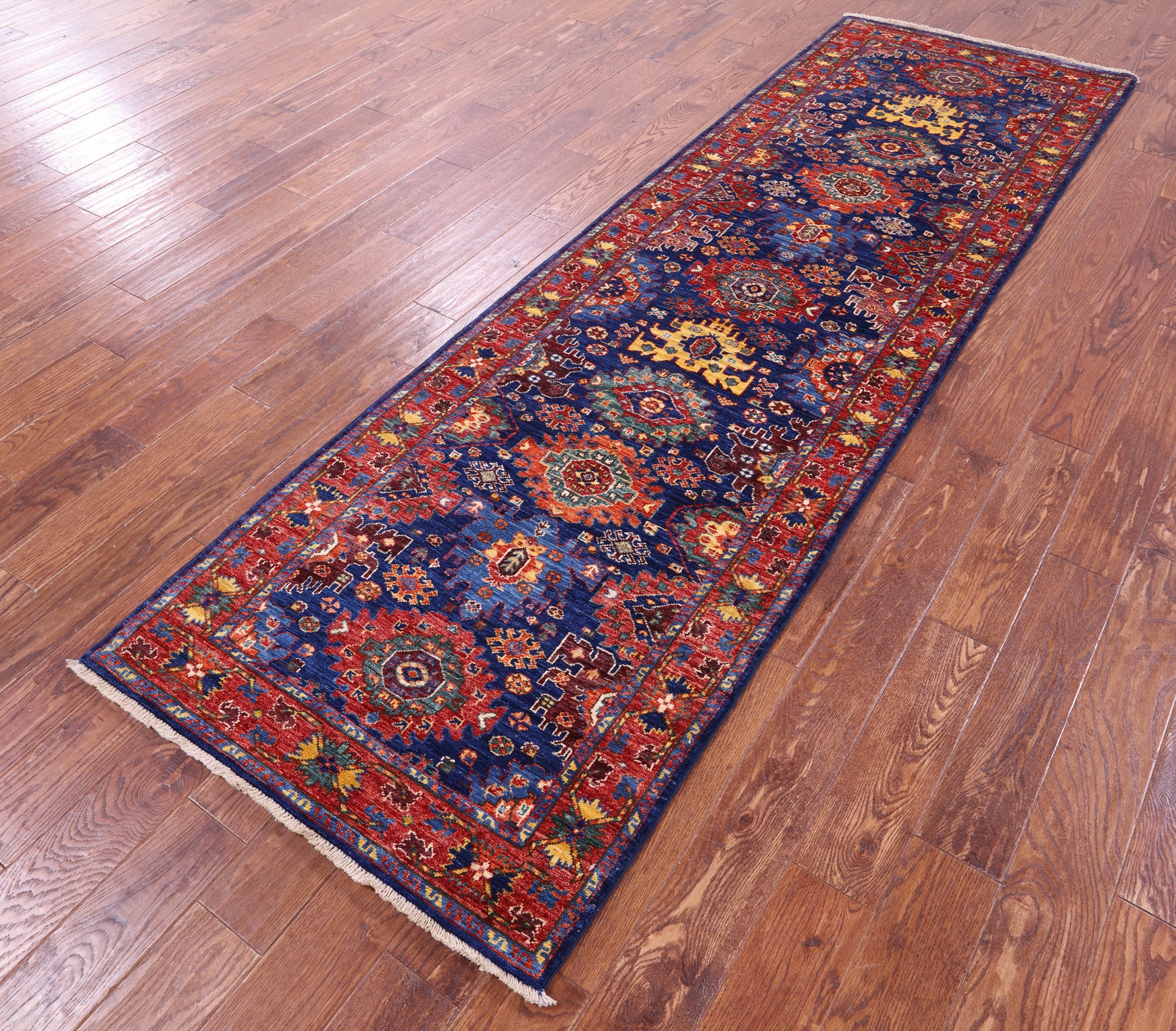 Blue Persian Fine Serapi Handmade Wool Runner Rug - 3' 0" X 9' 10" - Golden Nile