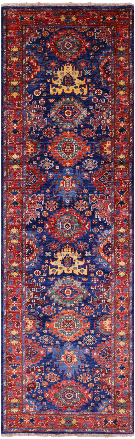 Blue Persian Fine Serapi Handmade Wool Runner Rug - 3' 0" X 9' 10" - Golden Nile