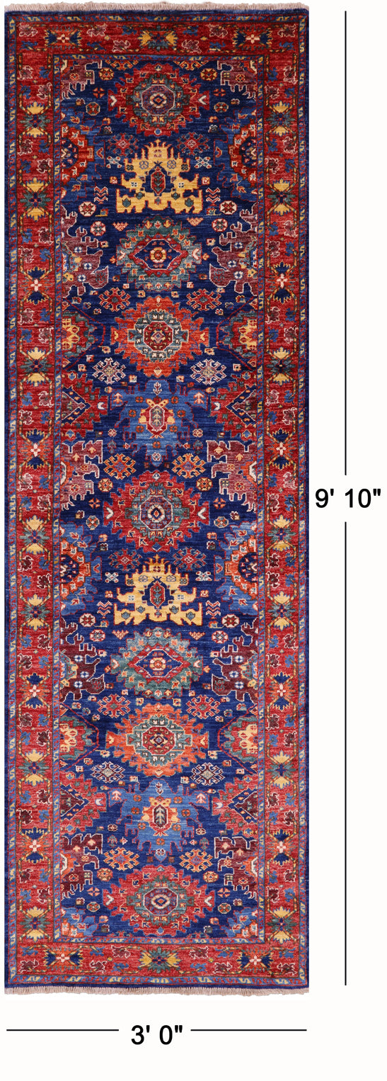 Blue Persian Fine Serapi Handmade Wool Runner Rug - 3' 0" X 9' 10" - Golden Nile