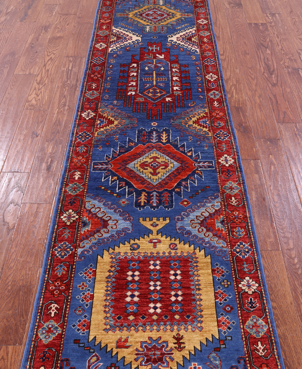 Blue Persian Fine Serapi Hand Knotted Wool Runner Rug - 2' 7" X 9' 8" - Golden Nile