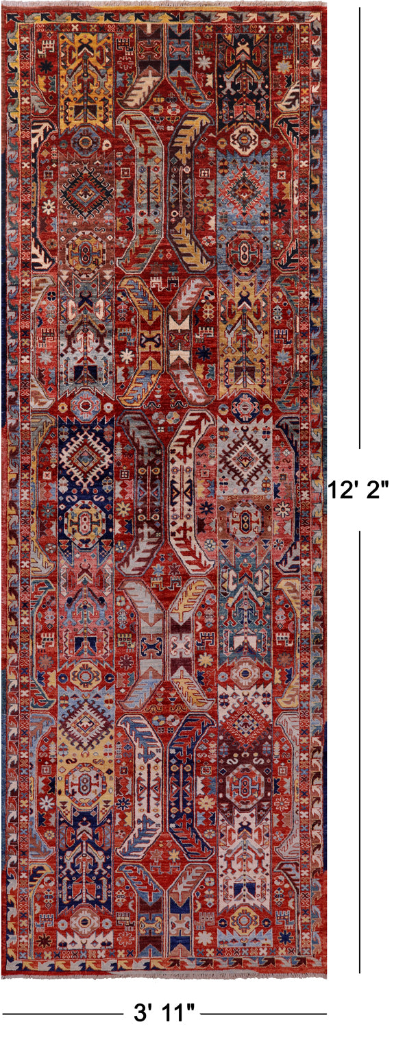 Persian Fine Serapi Hand Knotted Wool Runner Rug - 3' 11" X 12' 2" - Golden Nile
