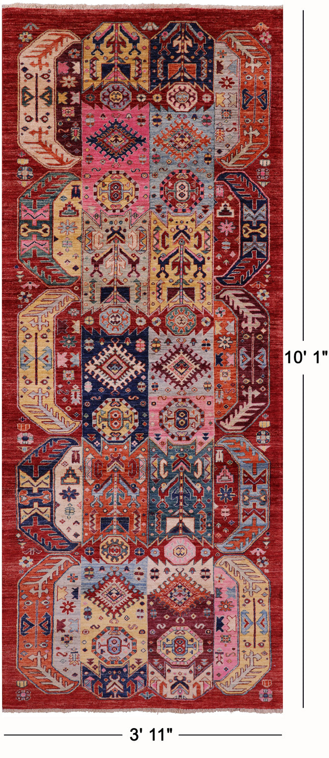 Persian Fine Serapi Hand Knotted Wool Runner Rug - 3' 11" X 10' 1" - Golden Nile