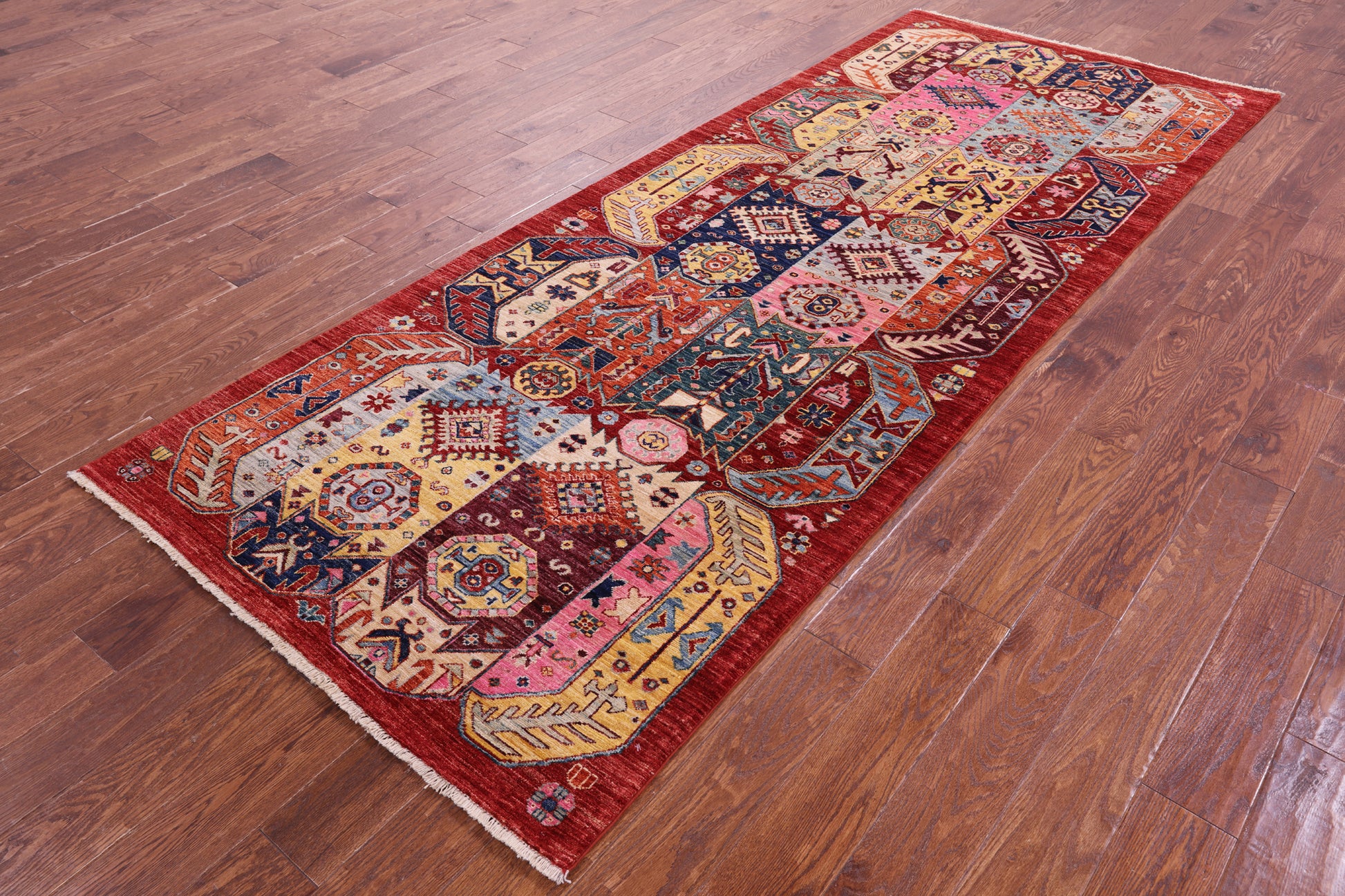 Persian Fine Serapi Hand Knotted Wool Runner Rug - 3' 11" X 10' 1" - Golden Nile