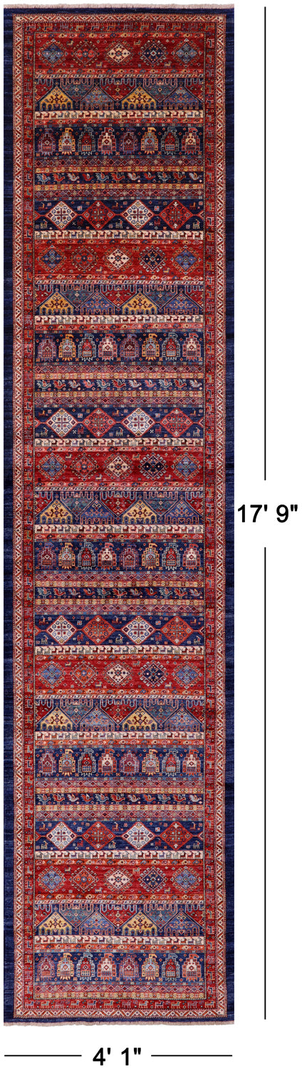 Tribal Persian Gabbeh Hand Knotted Wool Runner Rug - 4' 1" X 17' 9" - Golden Nile