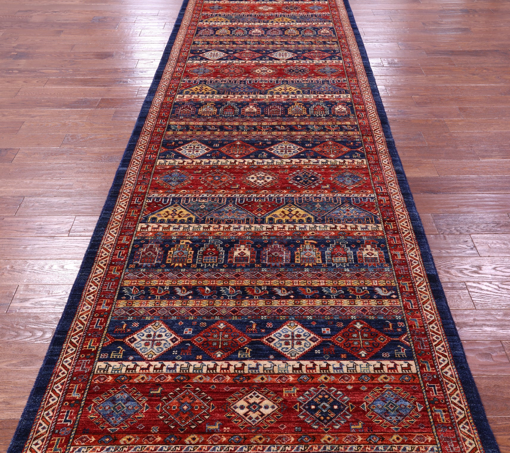 Tribal Persian Gabbeh Hand Knotted Wool Runner Rug - 4' 1" X 17' 9" - Golden Nile