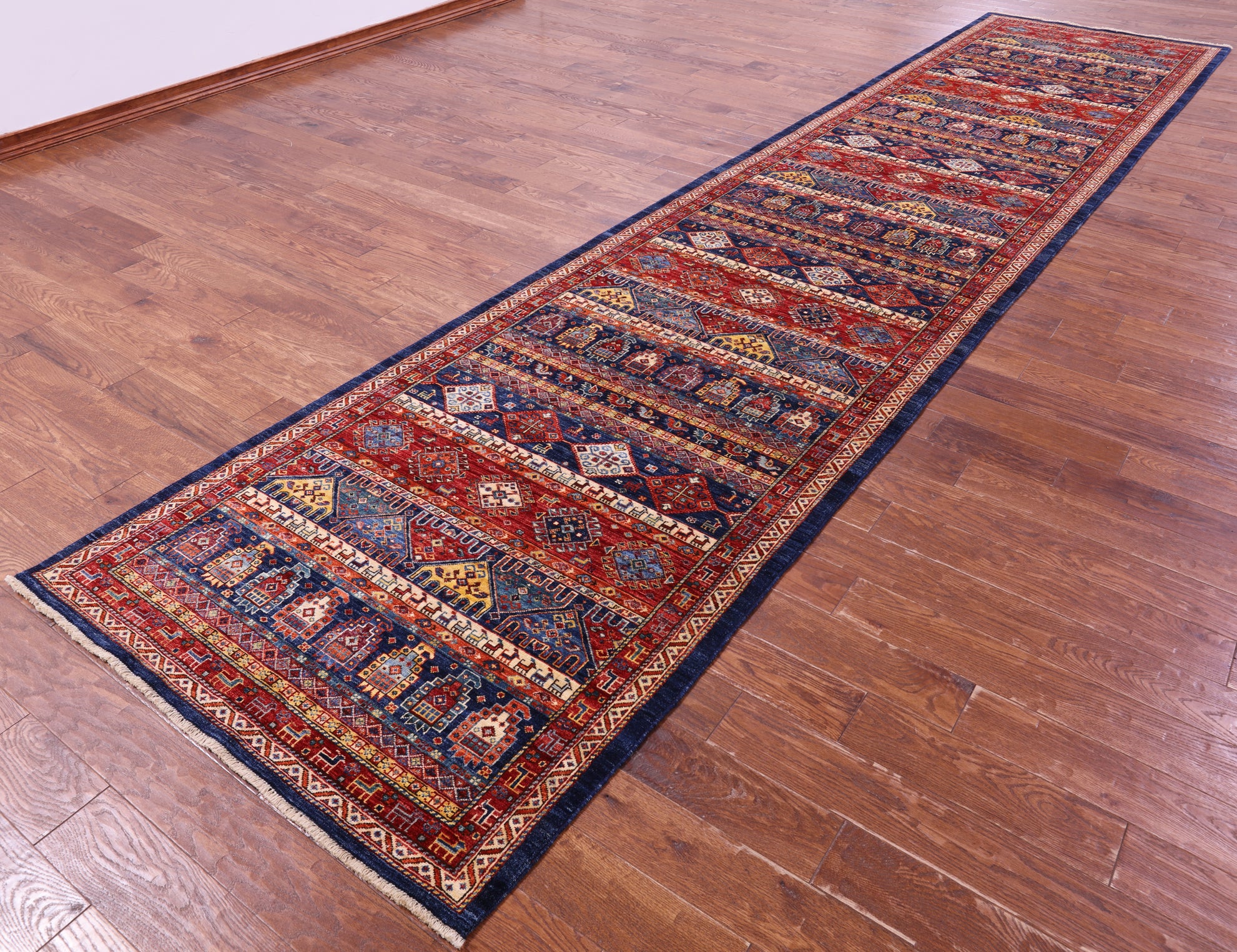 Tribal Persian Gabbeh Hand Knotted Wool Runner Rug - 4' 1" X 17' 9" - Golden Nile