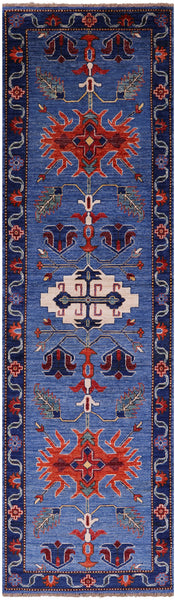 Blue Persian Fine Serapi Hand Knotted Wool Runner Rug - 2' 9" X 9' 8" - Golden Nile