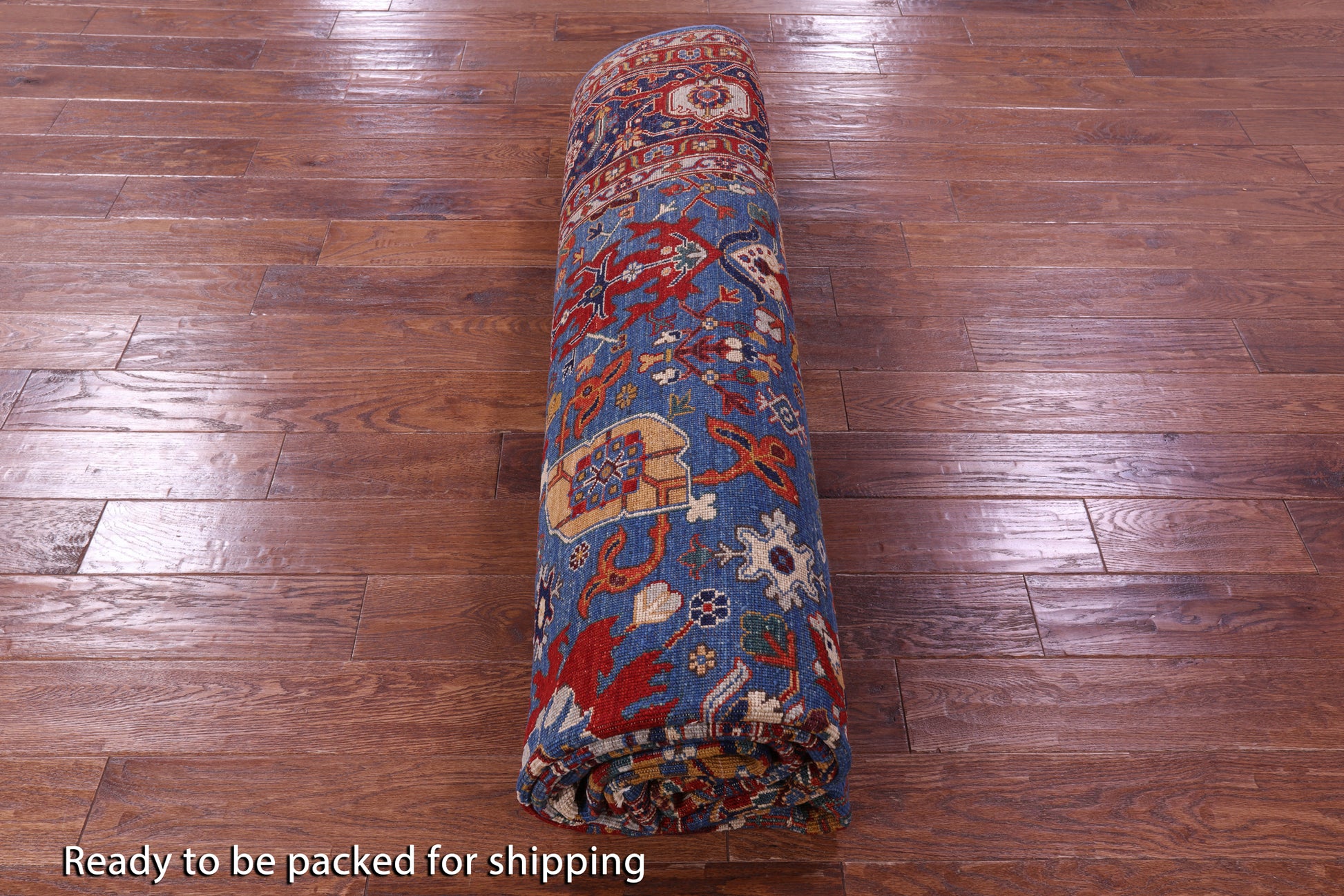 Blue Persian Fine Serapi Handmade Wool Rug - 9' 0" X 11' 11" - Golden Nile