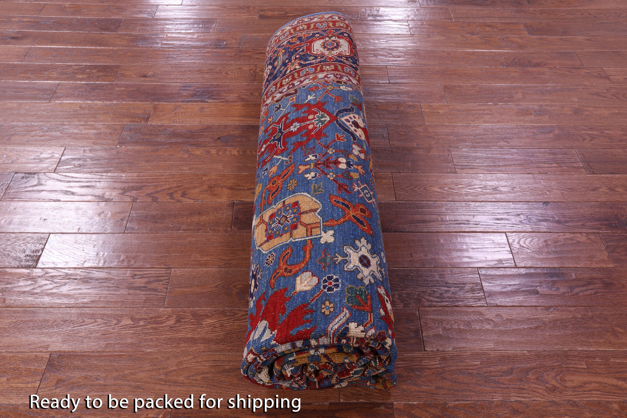 Blue Persian Fine Serapi Handmade Wool Rug - 9' 0" X 11' 11" - Golden Nile