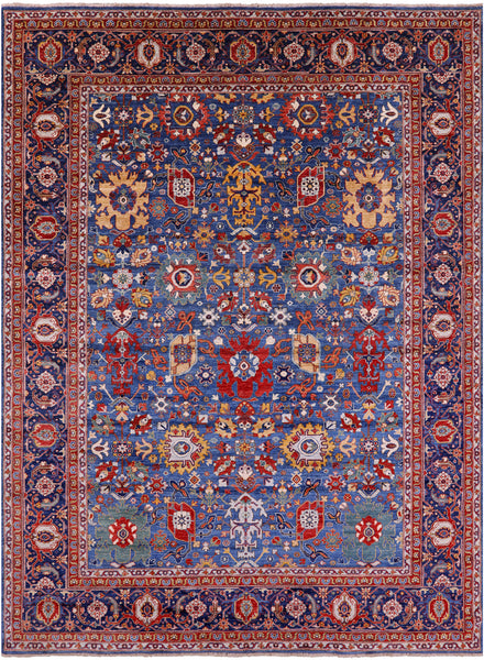 Blue Persian Fine Serapi Handmade Wool Rug - 9' 0" X 11' 11" - Golden Nile
