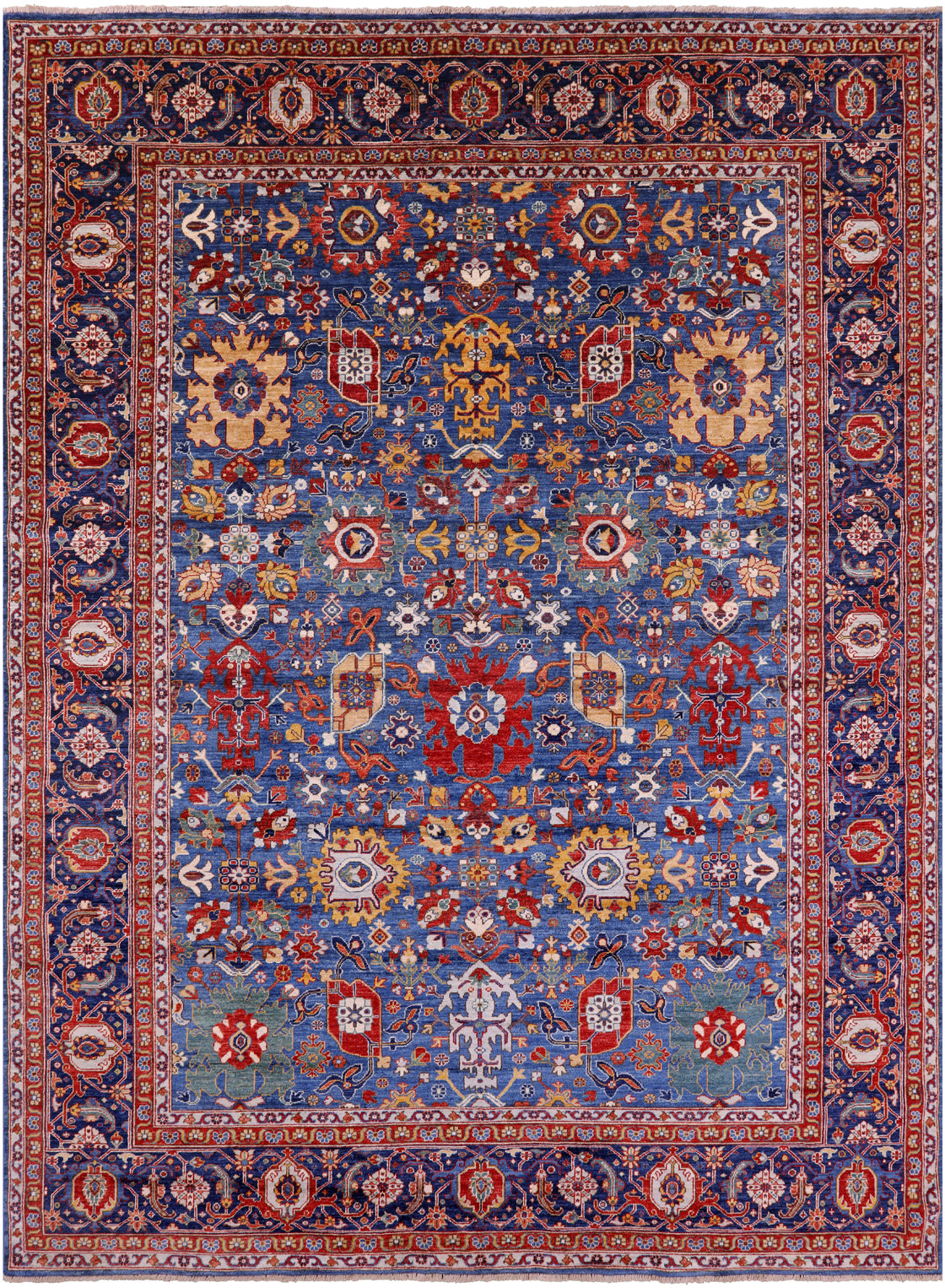 Blue Persian Fine Serapi Handmade Wool Rug - 9' 0" X 11' 11" - Golden Nile