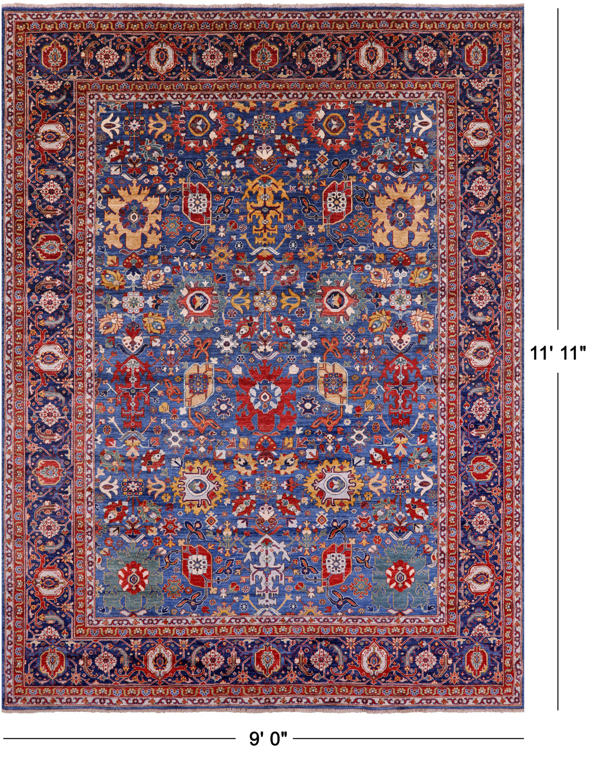 Blue Persian Fine Serapi Handmade Wool Rug - 9' 0" X 11' 11" - Golden Nile