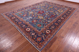 Blue Persian Fine Serapi Handmade Wool Rug - 9' 0" X 11' 11" - Golden Nile