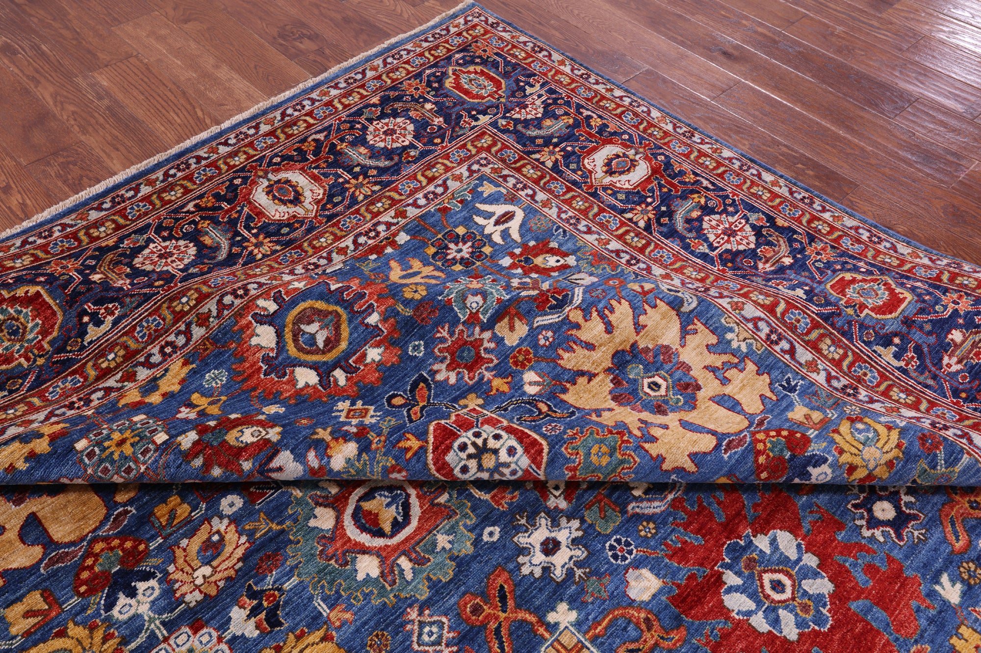 Blue Persian Fine Serapi Handmade Wool Rug - 9' 0" X 11' 11" - Golden Nile