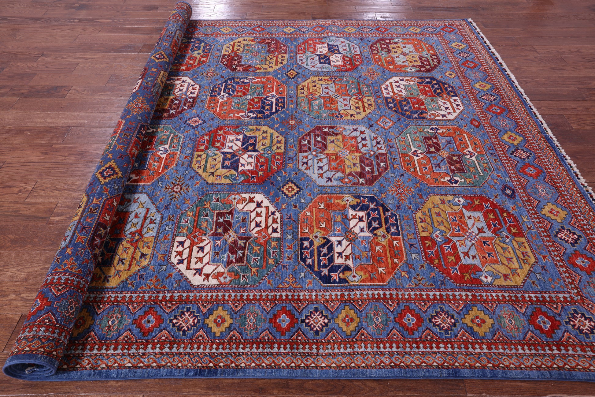 Blue Turkmen Ersari Hand Knotted Wool Rug - 8' 2" X 10' 1" - Golden Nile