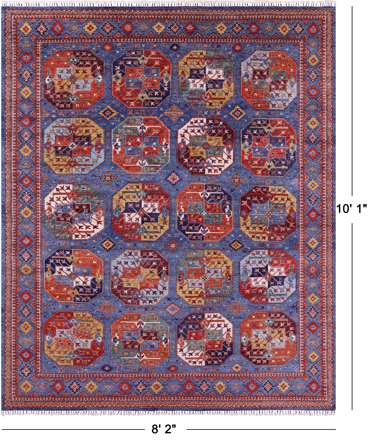 Blue Turkmen Ersari Hand Knotted Wool Rug - 8' 2" X 10' 1" - Golden Nile