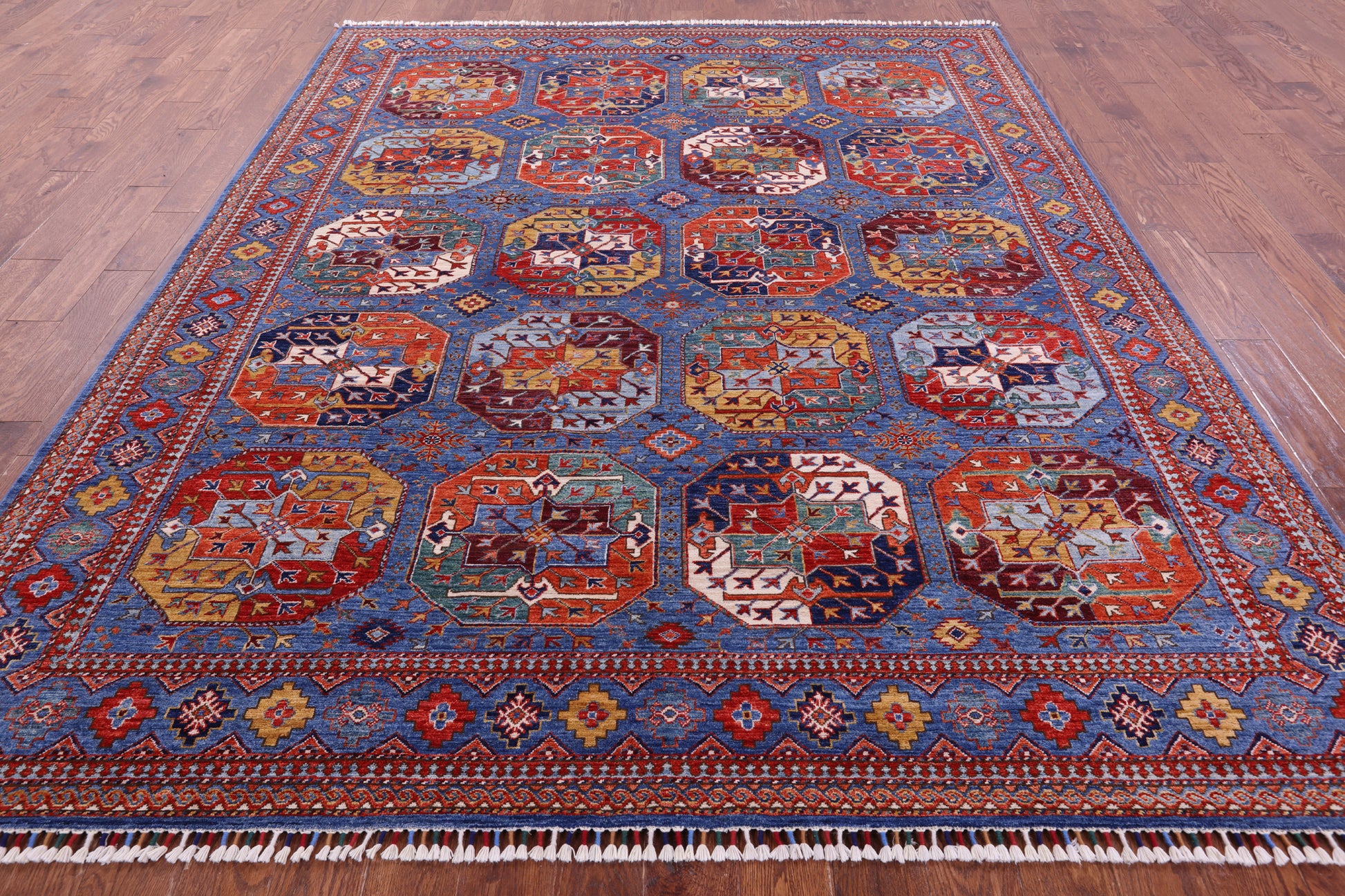 Blue Turkmen Ersari Hand Knotted Wool Rug - 8' 2" X 10' 1" - Golden Nile