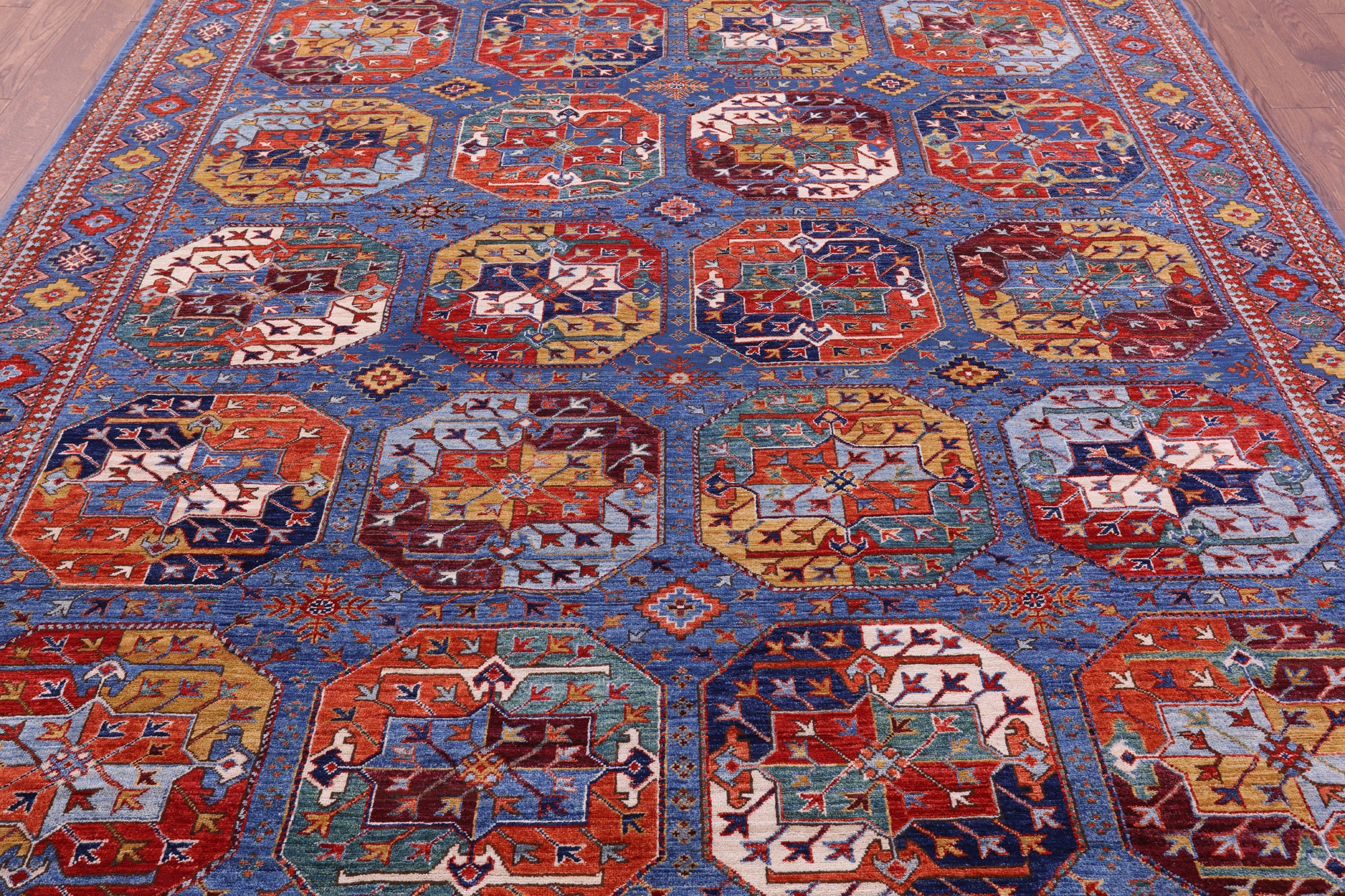 Blue Turkmen Ersari Hand Knotted Wool Rug - 8' 2" X 10' 1" - Golden Nile