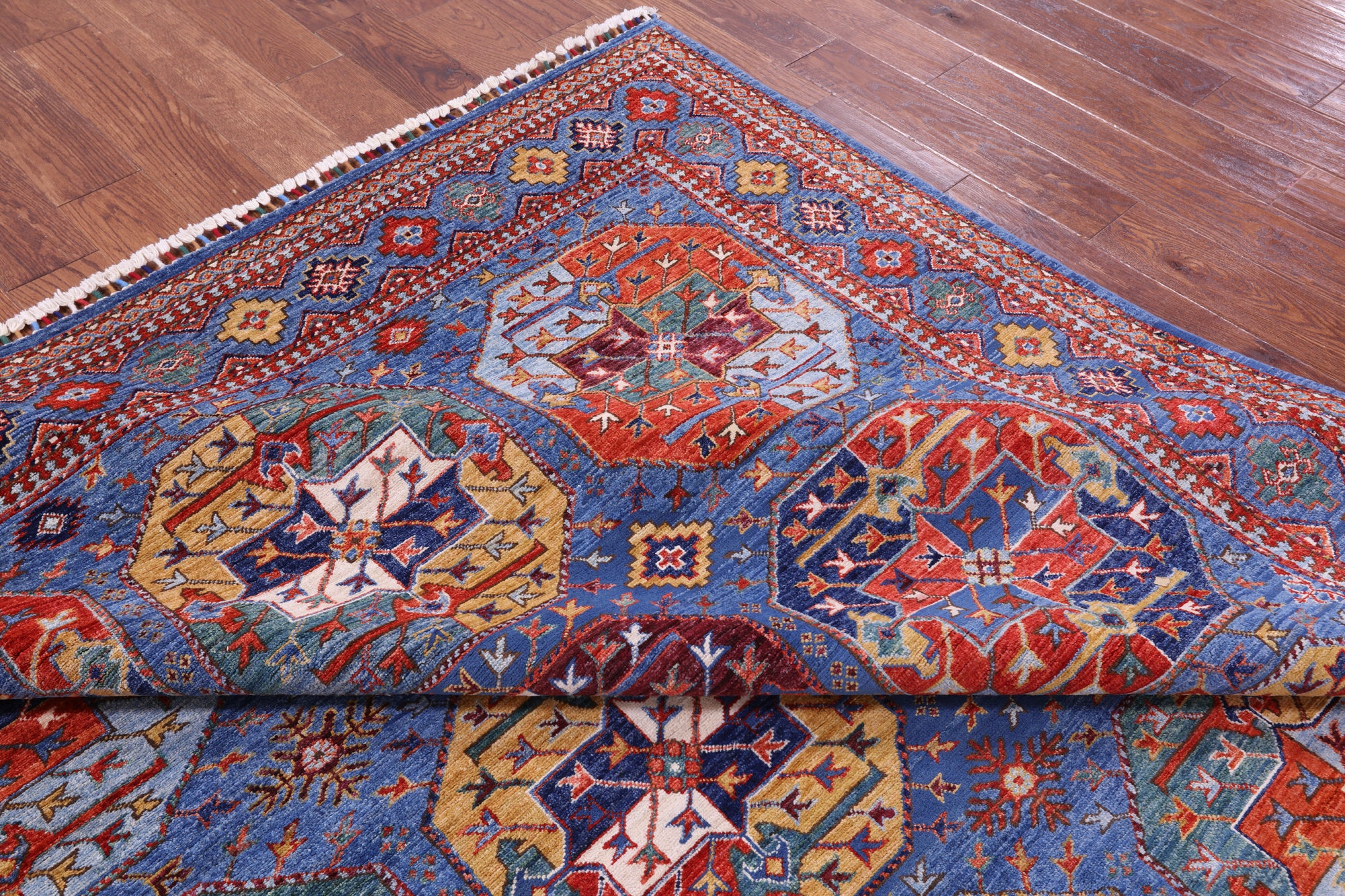 Blue Turkmen Ersari Hand Knotted Wool Rug - 8' 2" X 10' 1" - Golden Nile