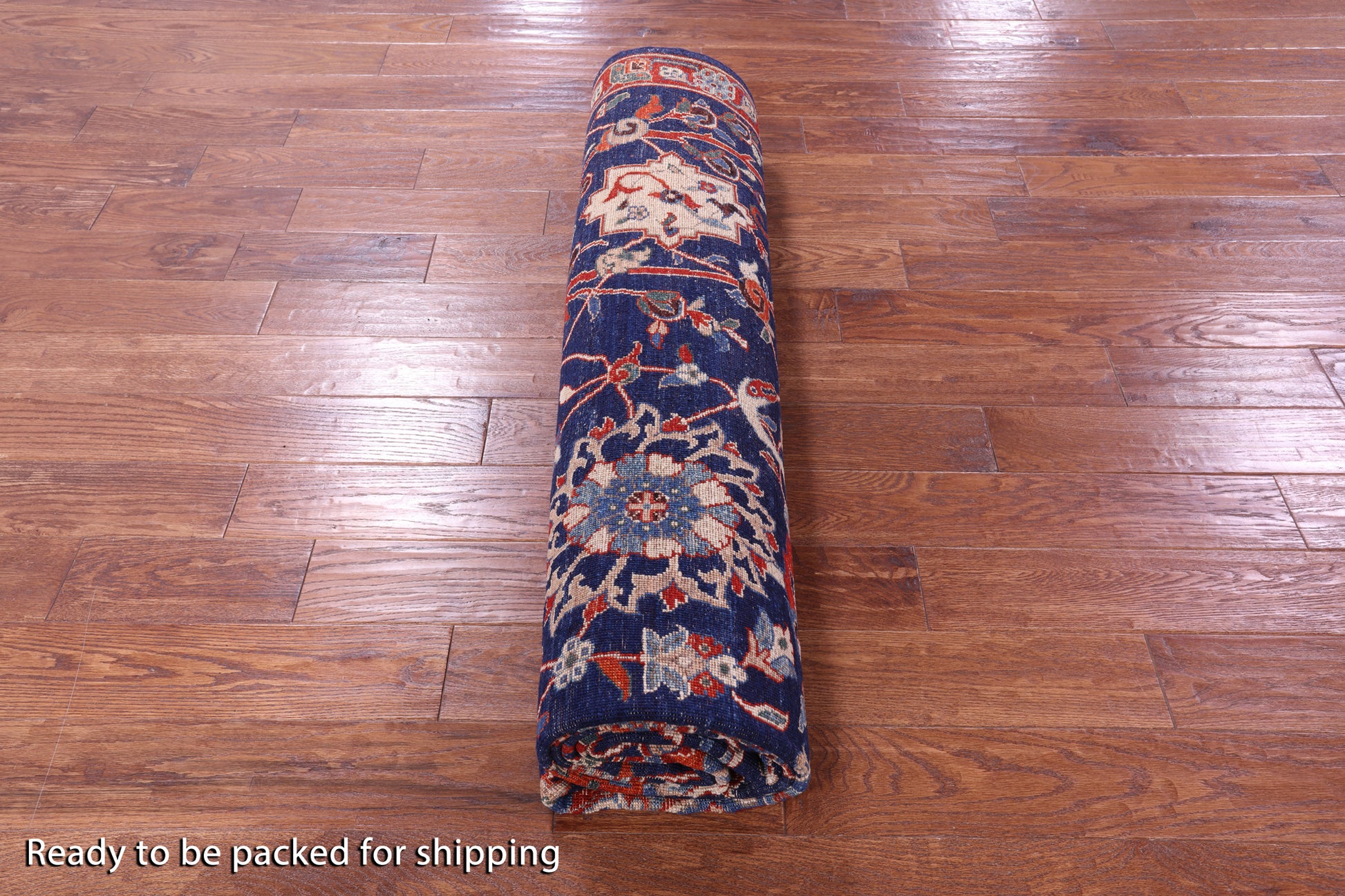 Blue Exotic Birds Persian Fine Serapi Hand Knotted Wool Rug - 8' 2" X 9' 11" - Golden Nile