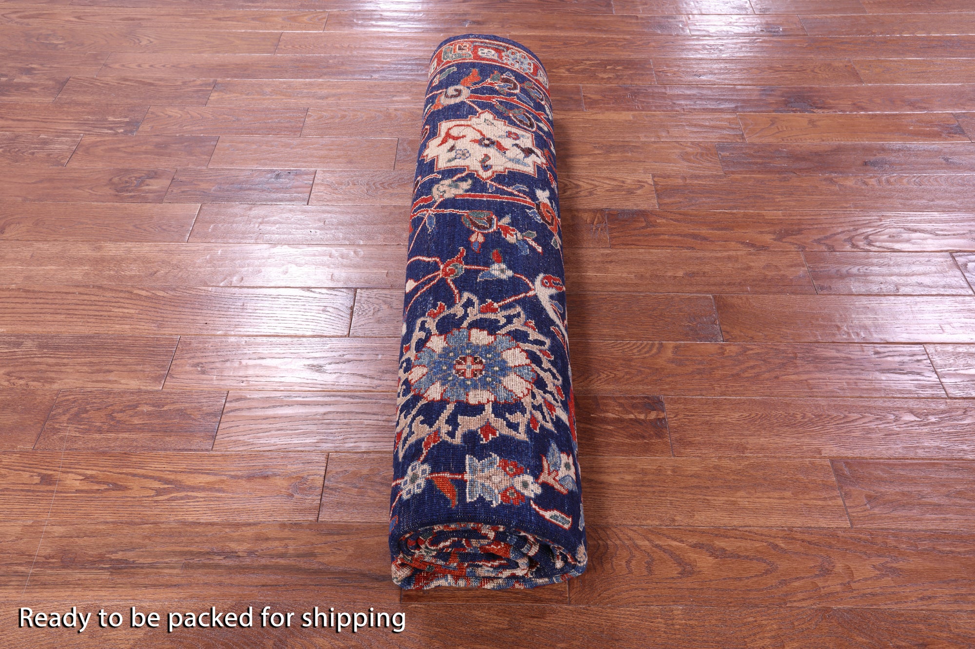 Blue Exotic Birds Persian Fine Serapi Hand Knotted Wool Rug - 8' 2" X 9' 11" - Golden Nile