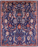 Blue Exotic Birds Persian Fine Serapi Hand Knotted Wool Rug - 8' 2" X 9' 11" - Golden Nile